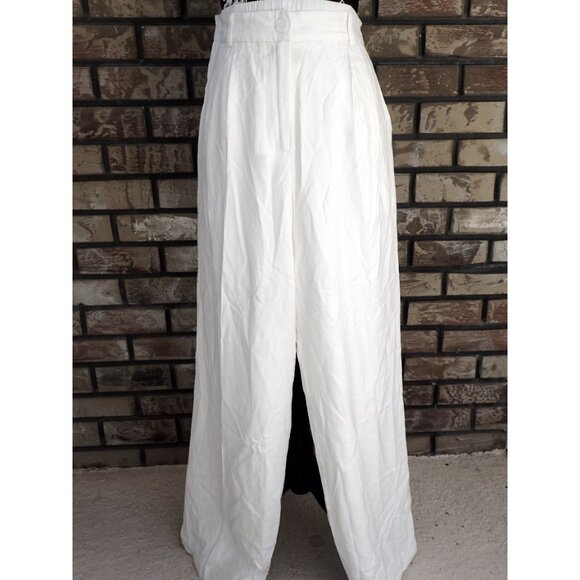 Anthropologie High Waisted White Linen Mix Pleated Pants - Size Medium - Picture 7 of 12